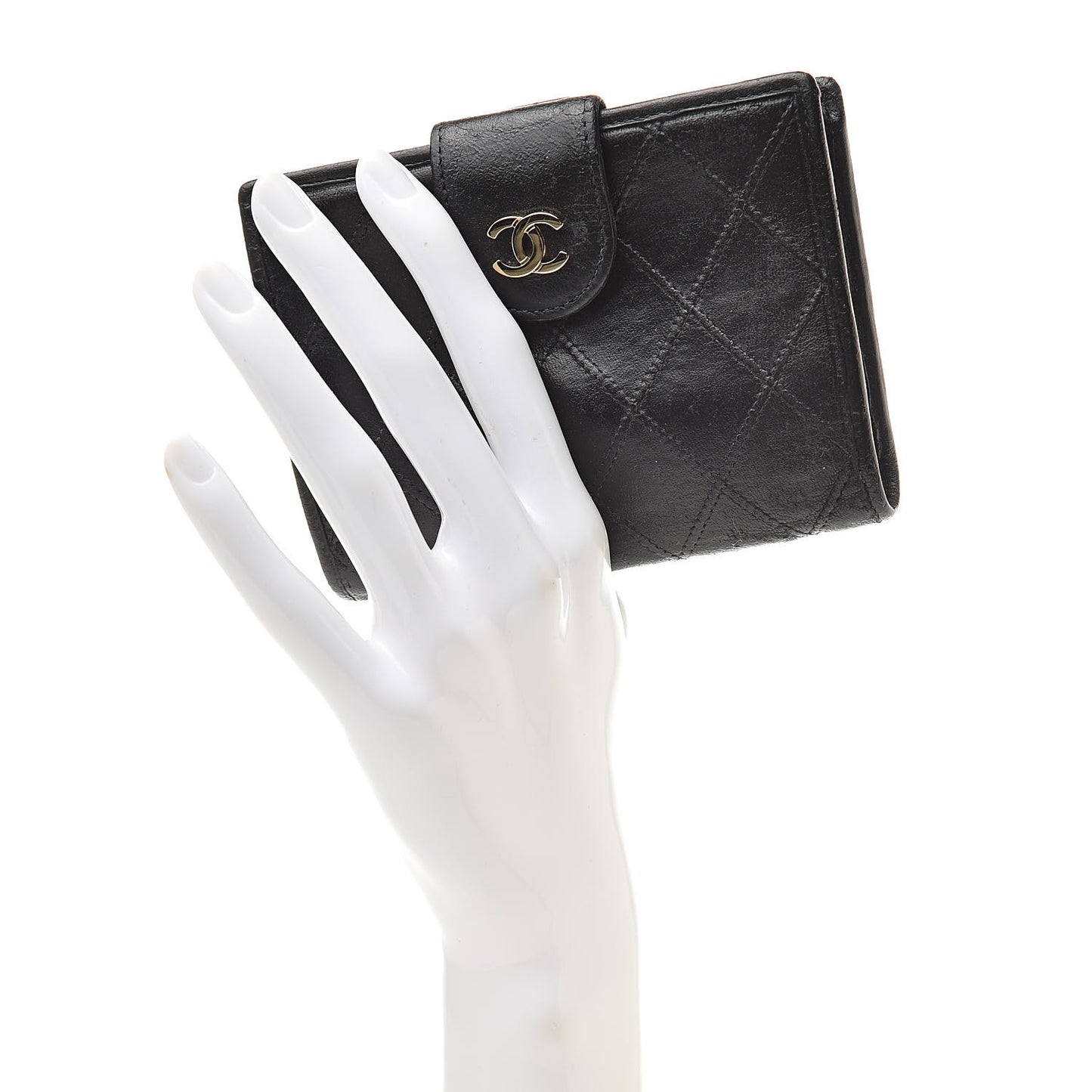 Lambskin Stitched Compact French Wallet Black