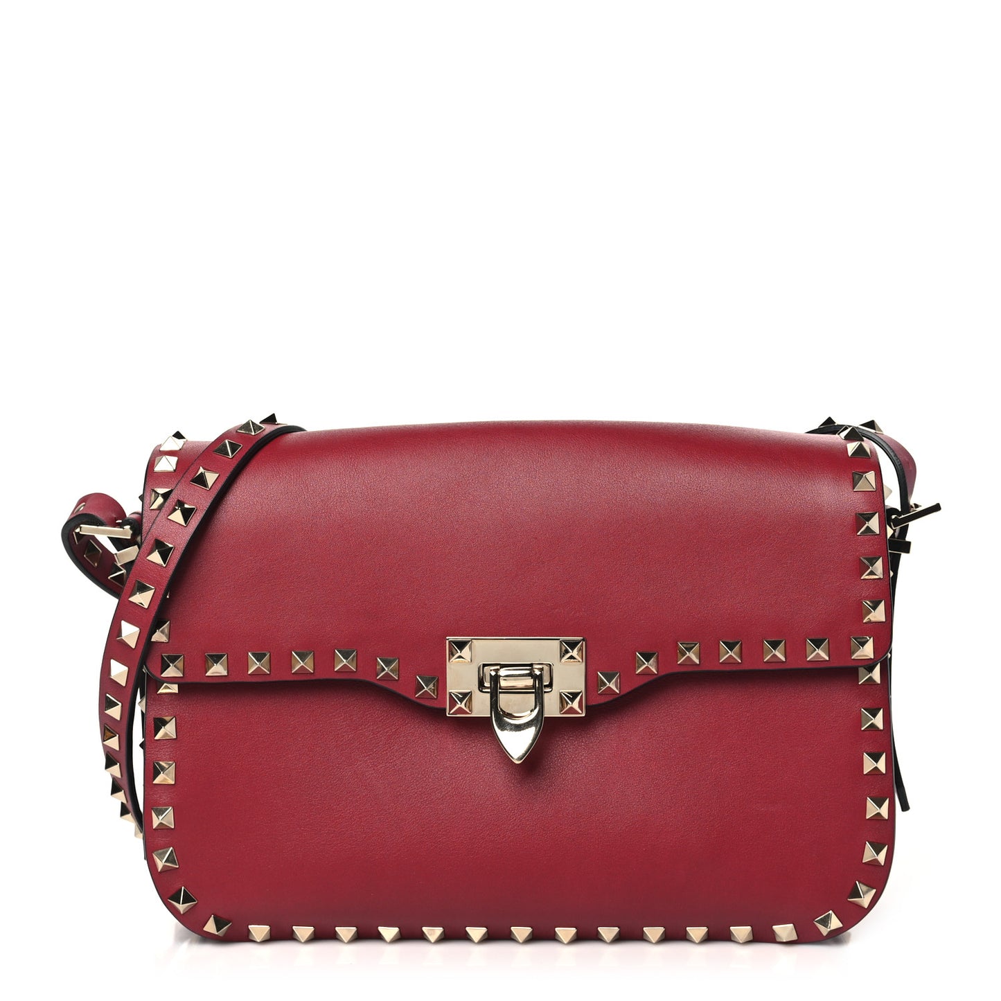 Vitello Medium Rockstud Flap Saddle Bag Scarlet
