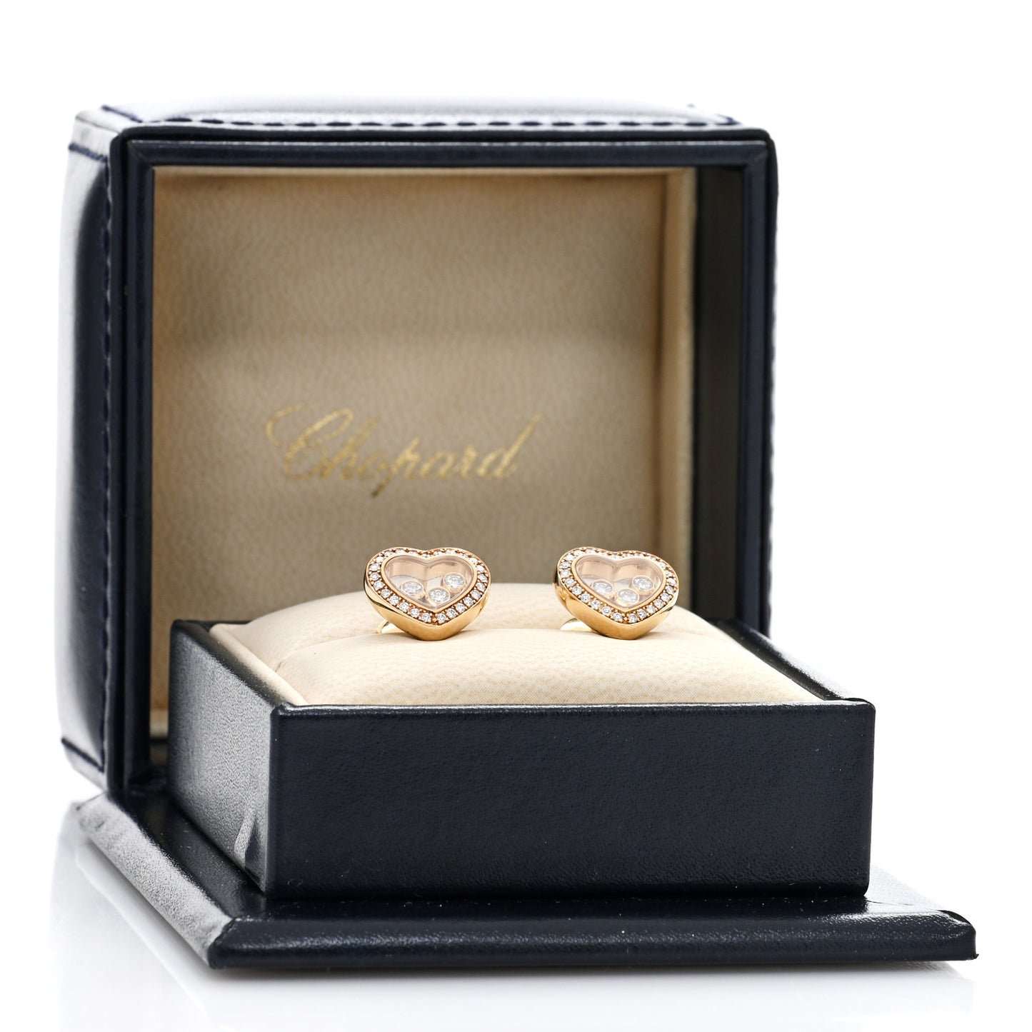 18K Yellow Gold Diamond 3 Floating Happy Diamonds Heart Earrings