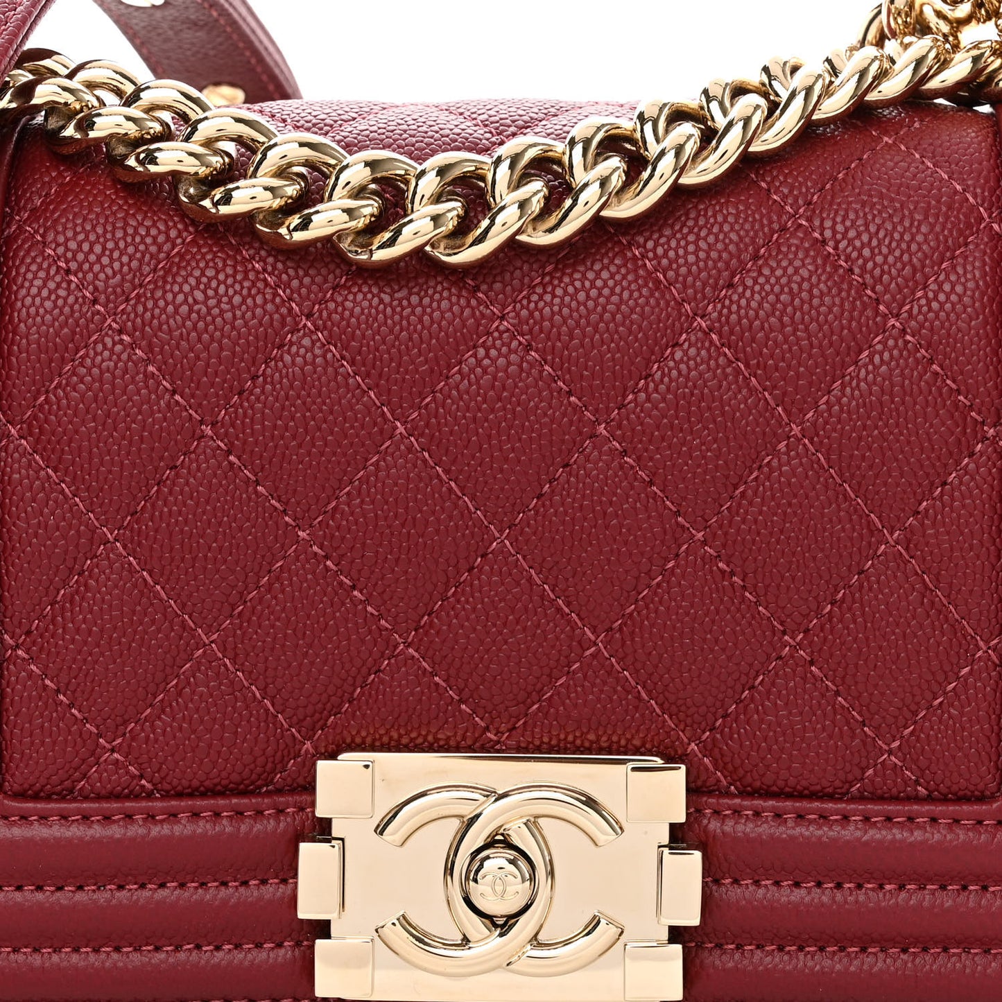 Caviar Quilted Small Boy Flap Burgundy