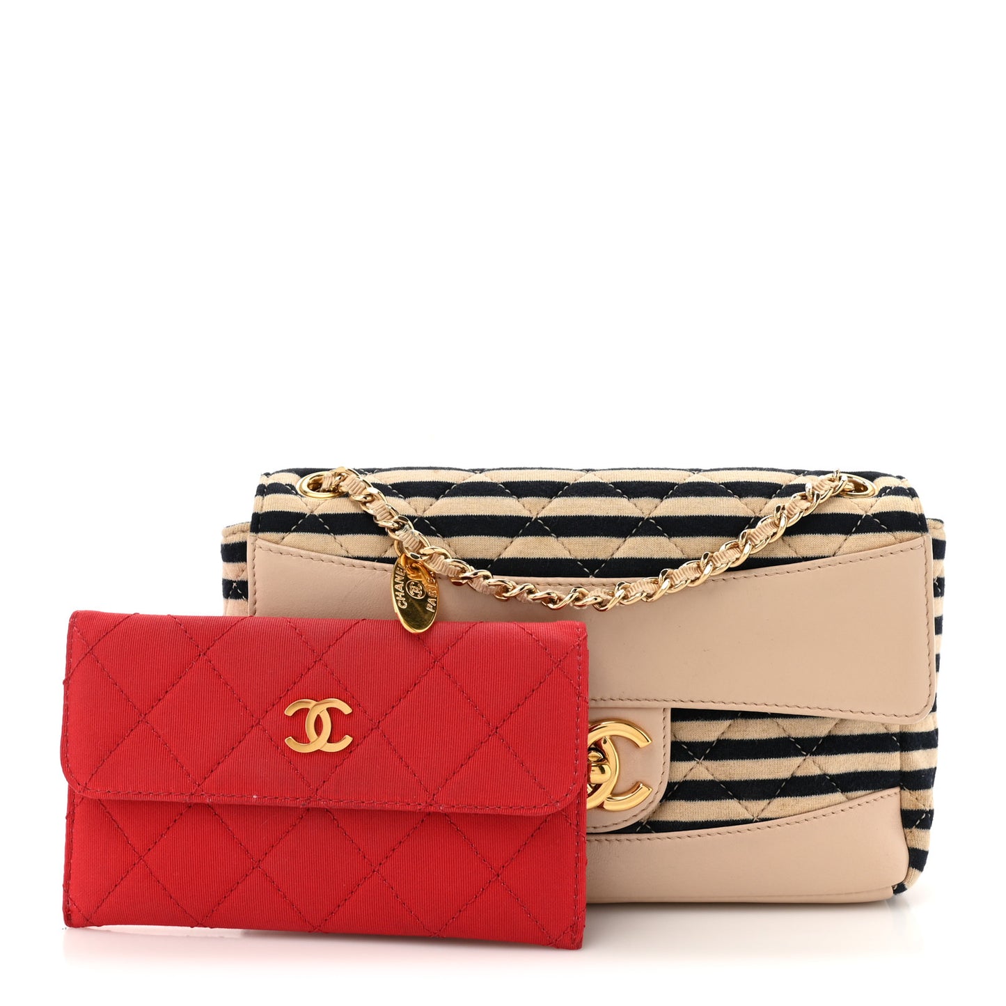 Jersey Quilted Small Coco Sailor Flap Beige Navy