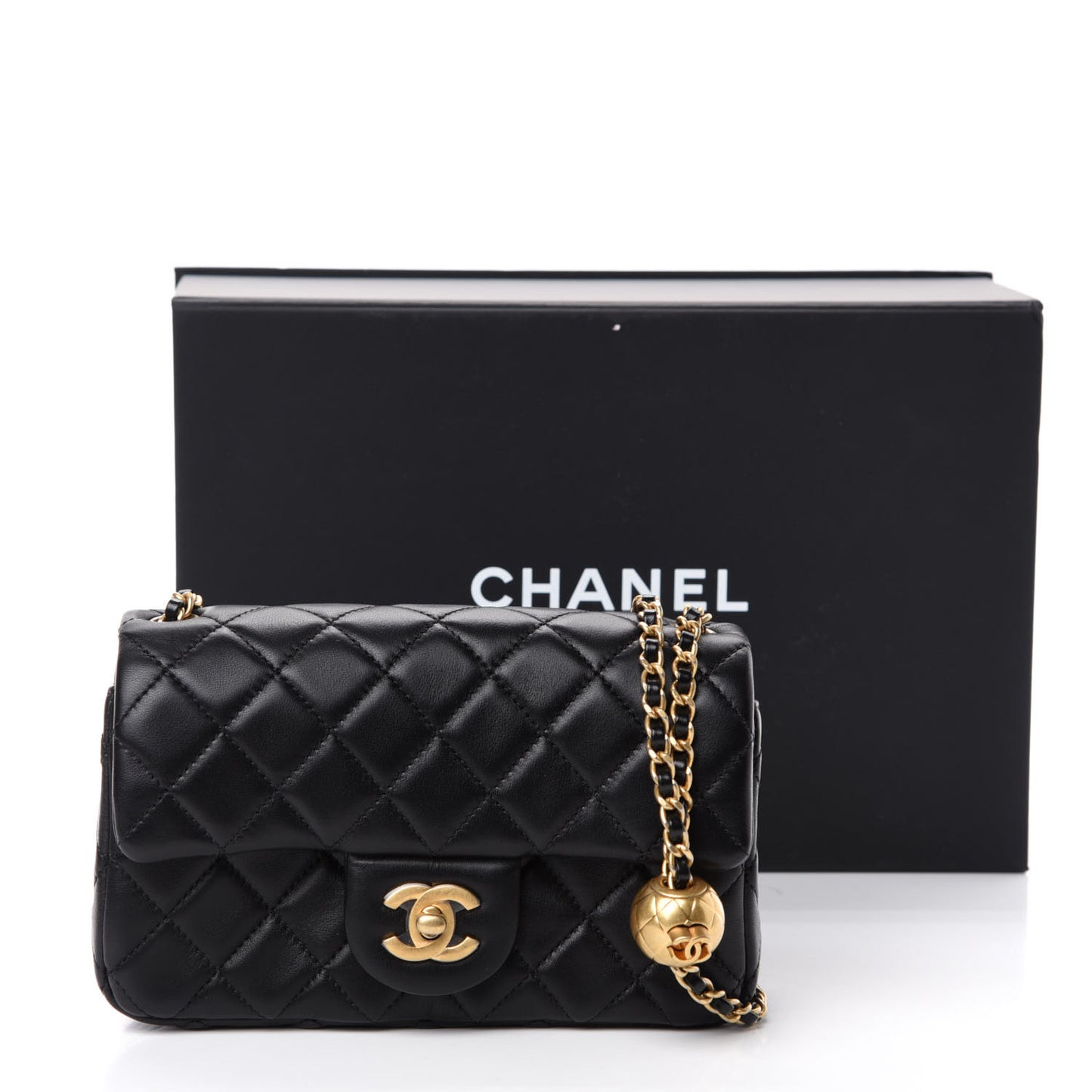 Lambskin Quilted Mini Rectangular Pearl Crush Flap Black