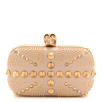 Alexander McQueen Calfskin Studded Britannia Skull Box Clutch Beige 1 of 7