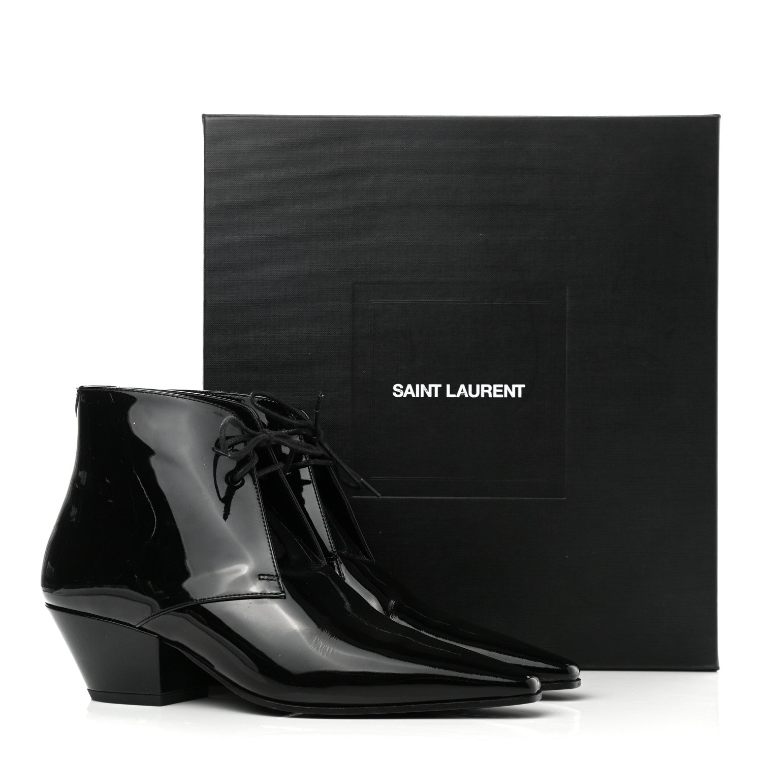 Saint Laurent Patent Calfskin Theo Lace-Up Ankle Boots 36 Black 8 of 8
