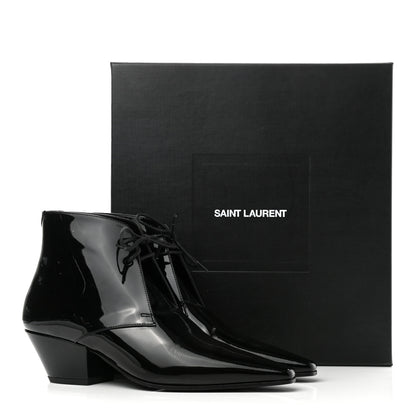 Saint Laurent Patent Calfskin Theo Lace-Up Ankle Boots 36 Black 8 of 8