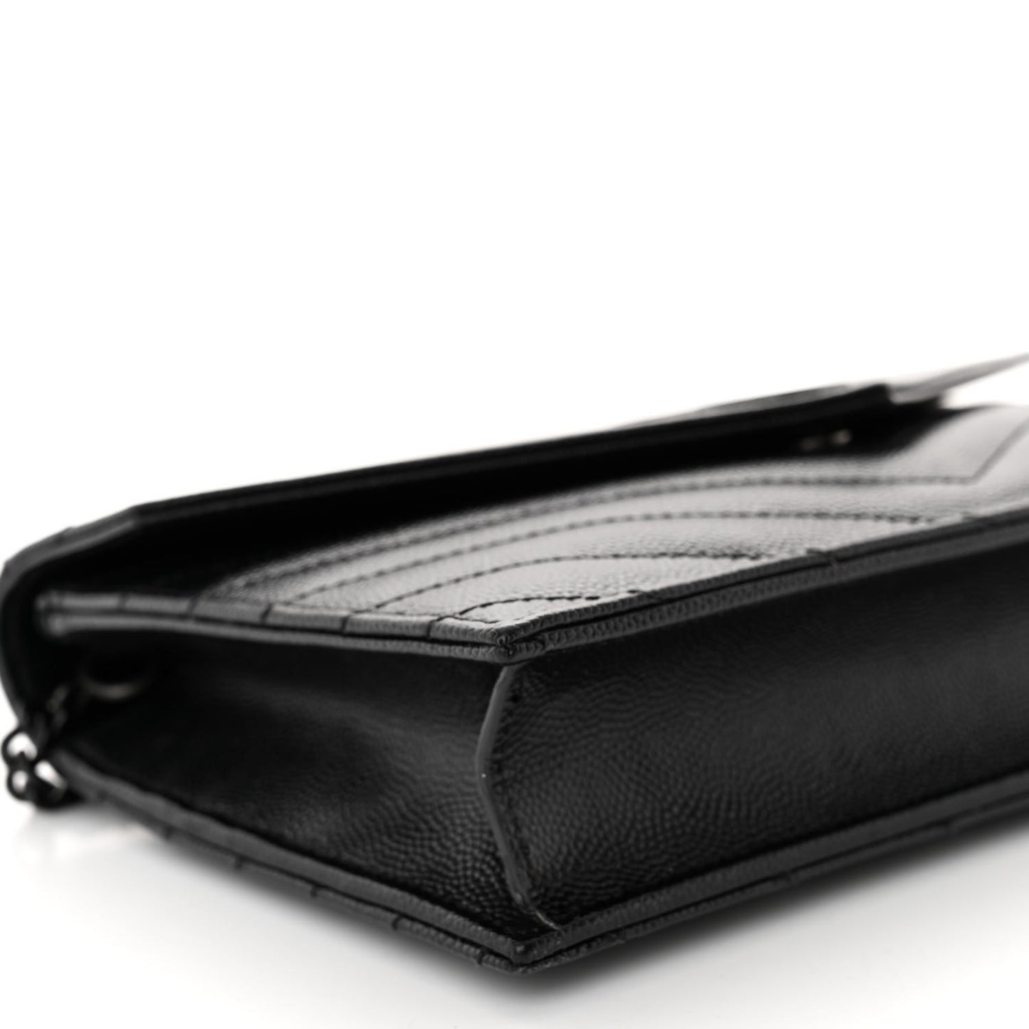 Grain De Poudre Matelasse Chevron Monogram Monochrome Envelope Chain Wallet Black