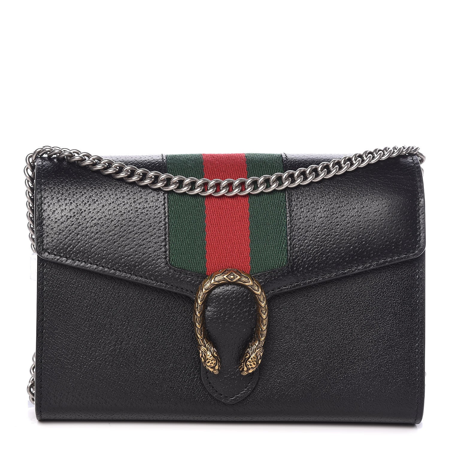 Gucci Calfskin Web Mini Dionysus Chain Wallet Black 1 of 9