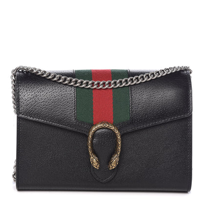 Gucci Calfskin Web Mini Dionysus Chain Wallet Black 1 of 9