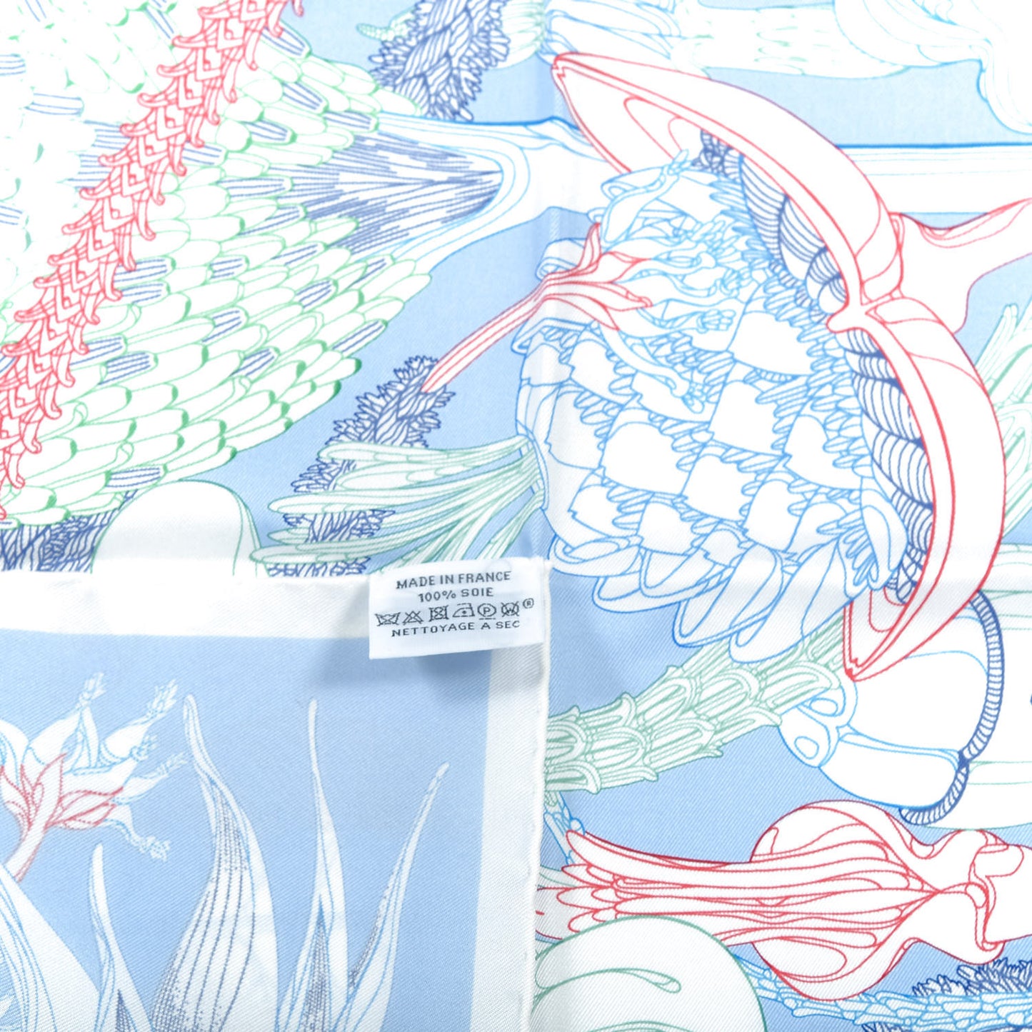 Silk Fantaisie Botanique Pocket Square Bleu Ciel White Rouge