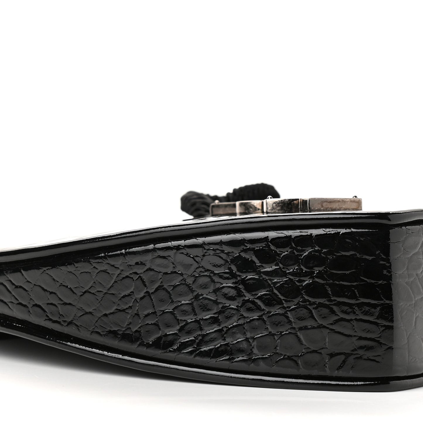 Patent Crocodile Embossed Sac Coeur Heart Shaped Clutch Black