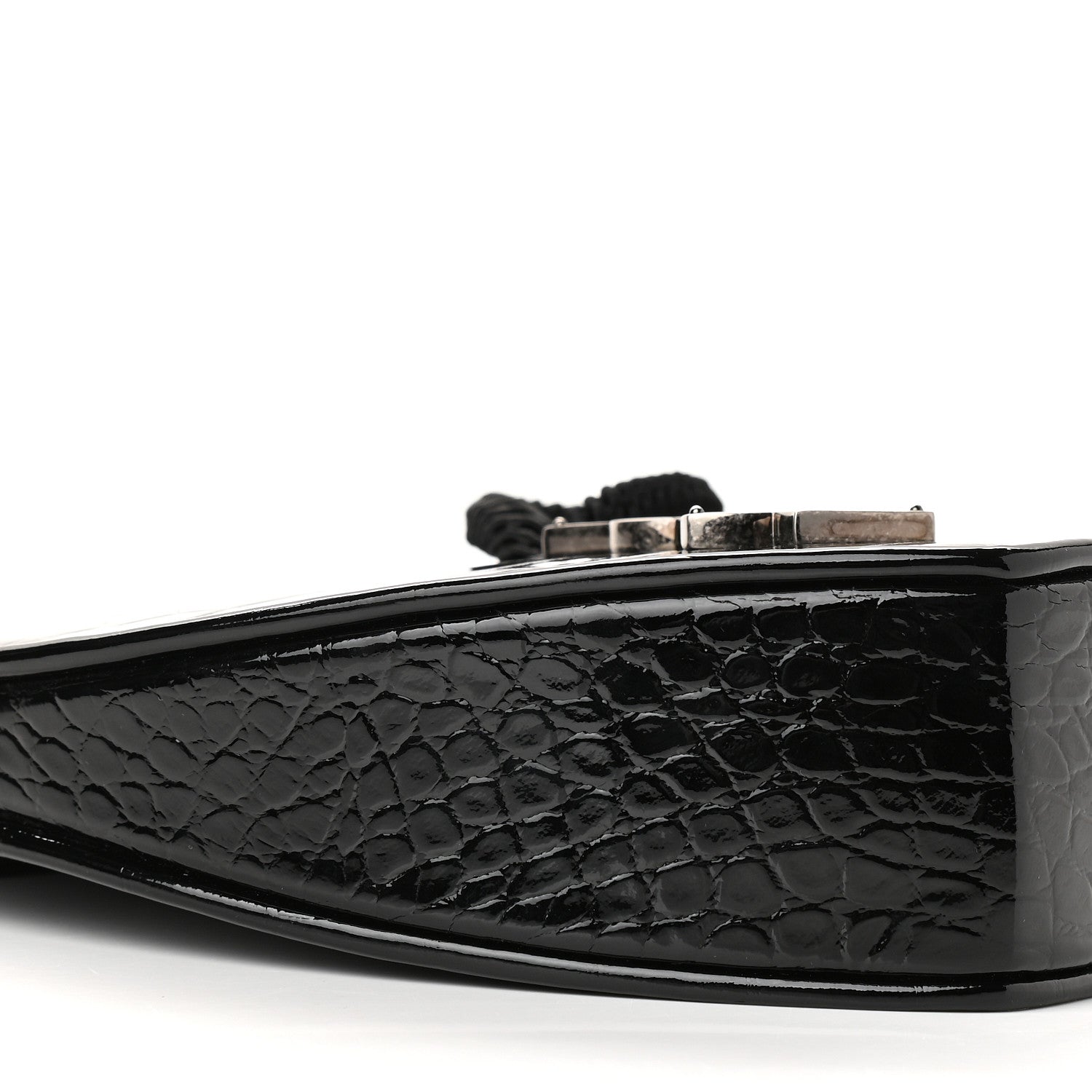 Saint Laurent Patent Crocodile Embossed Sac Coeur Heart Shaped Clutch Black 7 of 8