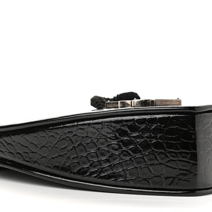 Saint Laurent Patent Crocodile Embossed Sac Coeur Heart Shaped Clutch Black 7 of 8