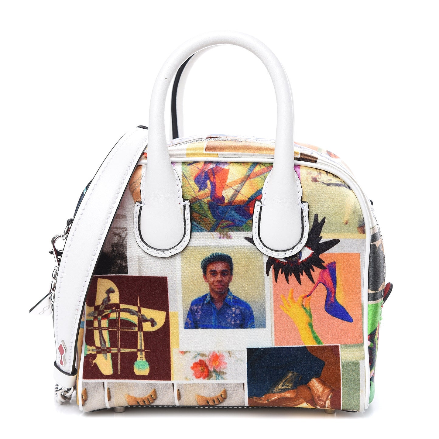 Crepe Satin Calfskin Nano Collage Marie Jane Top Handle Snow Platine