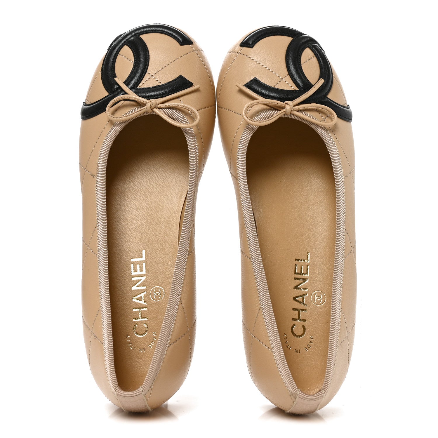 Chanel Lambskin Quilted CC Cambon Ballet Flats 39 Beige Black 5 of 8