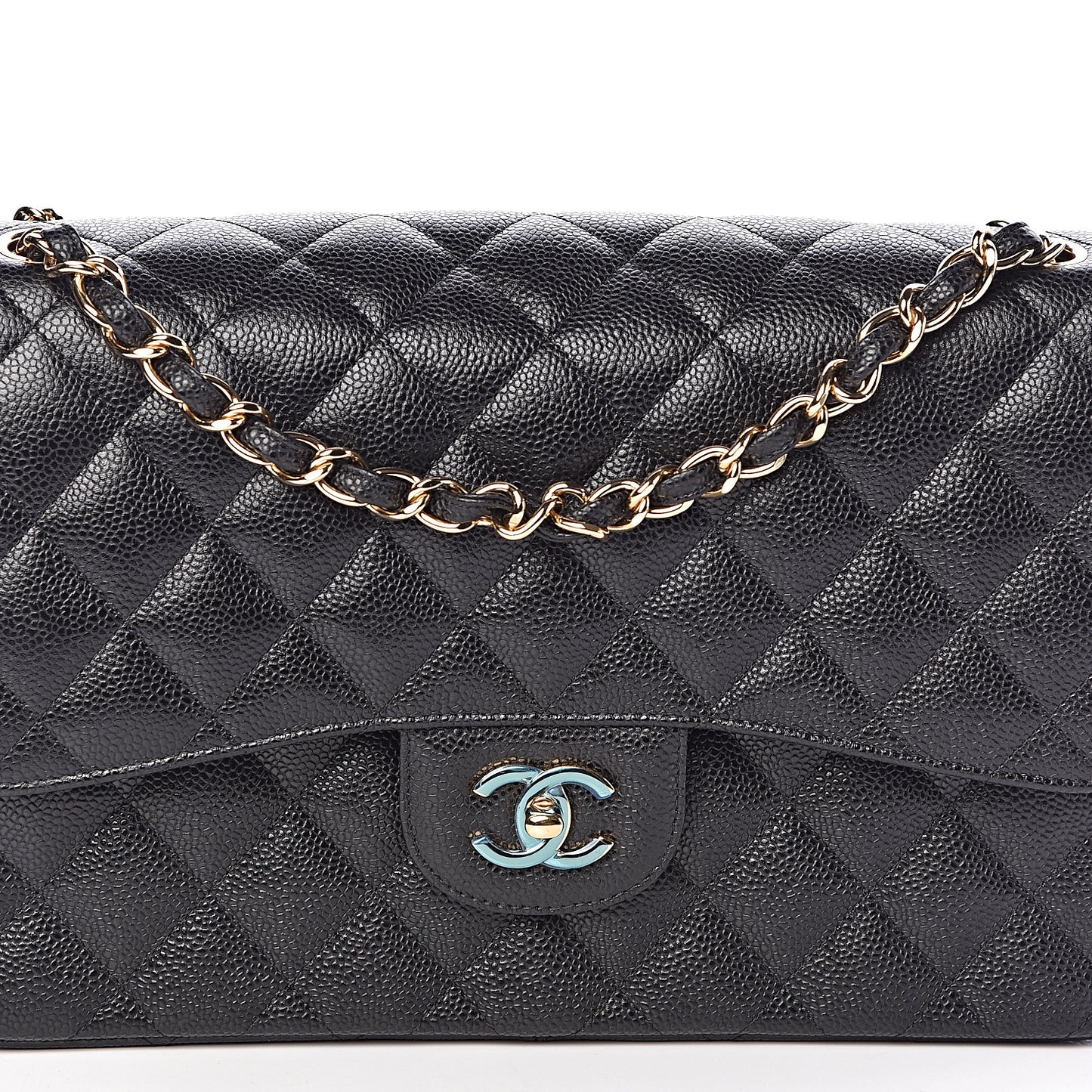 Caviar Quilted Jumbo Double Flap Black