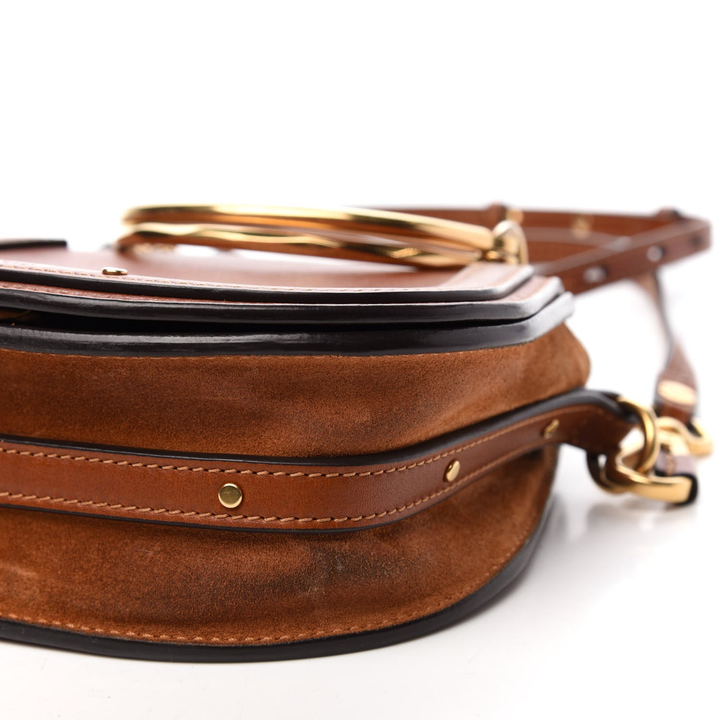 Calfskin Suede Small Nile Bracelet Bag Caramel