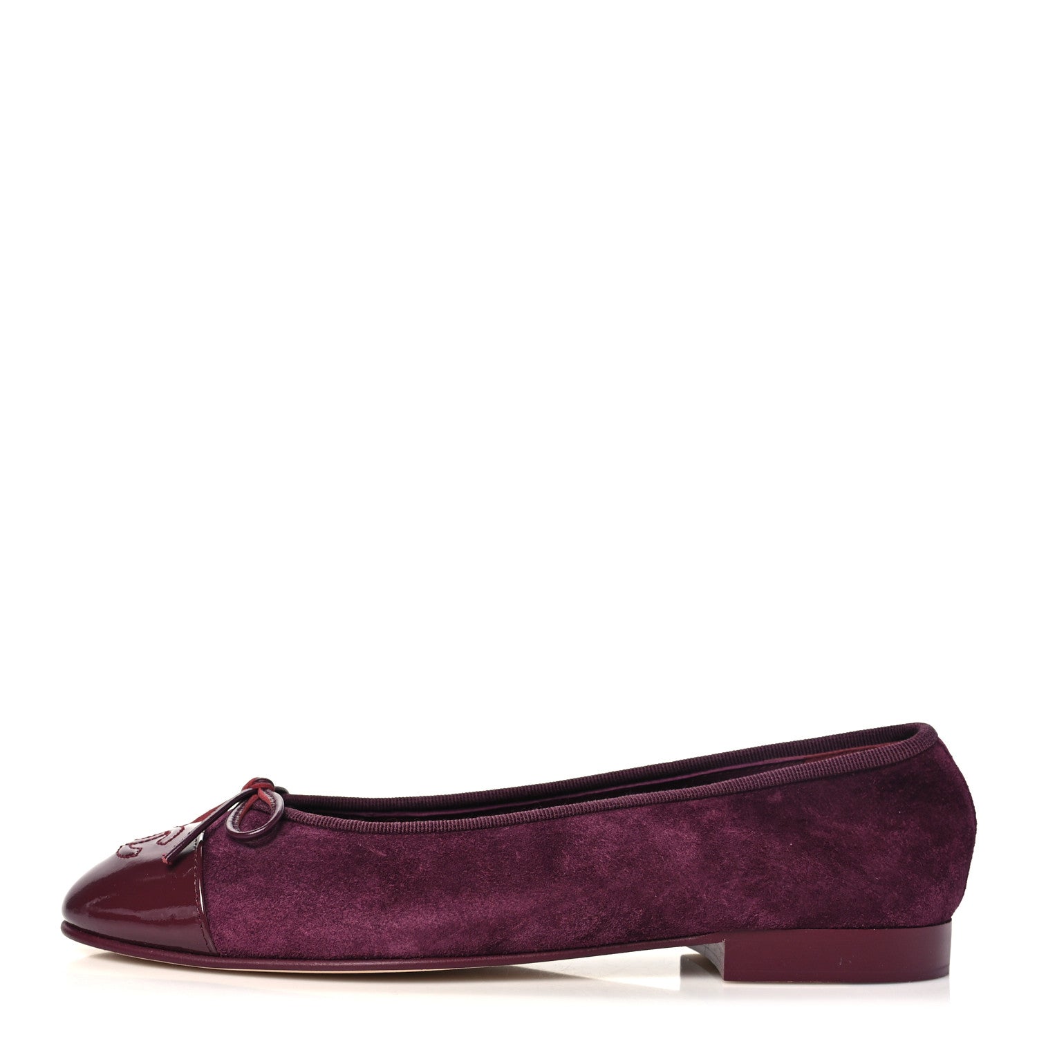 Chanel Suede Patent Calfskin Cap Toe CC Ballerina Flats 37 Burgundy 1 of 10