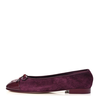 Chanel Suede Patent Calfskin Cap Toe CC Ballerina Flats 37 Burgundy 1 of 10