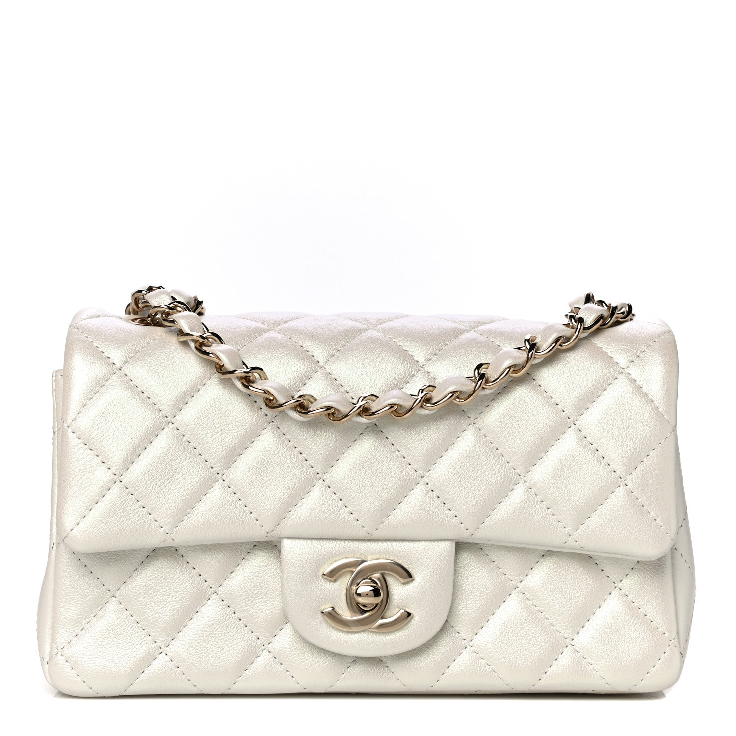 Chanel Iridescent Calfskin Quilted Mini Rectangular Flap White 1 of 10