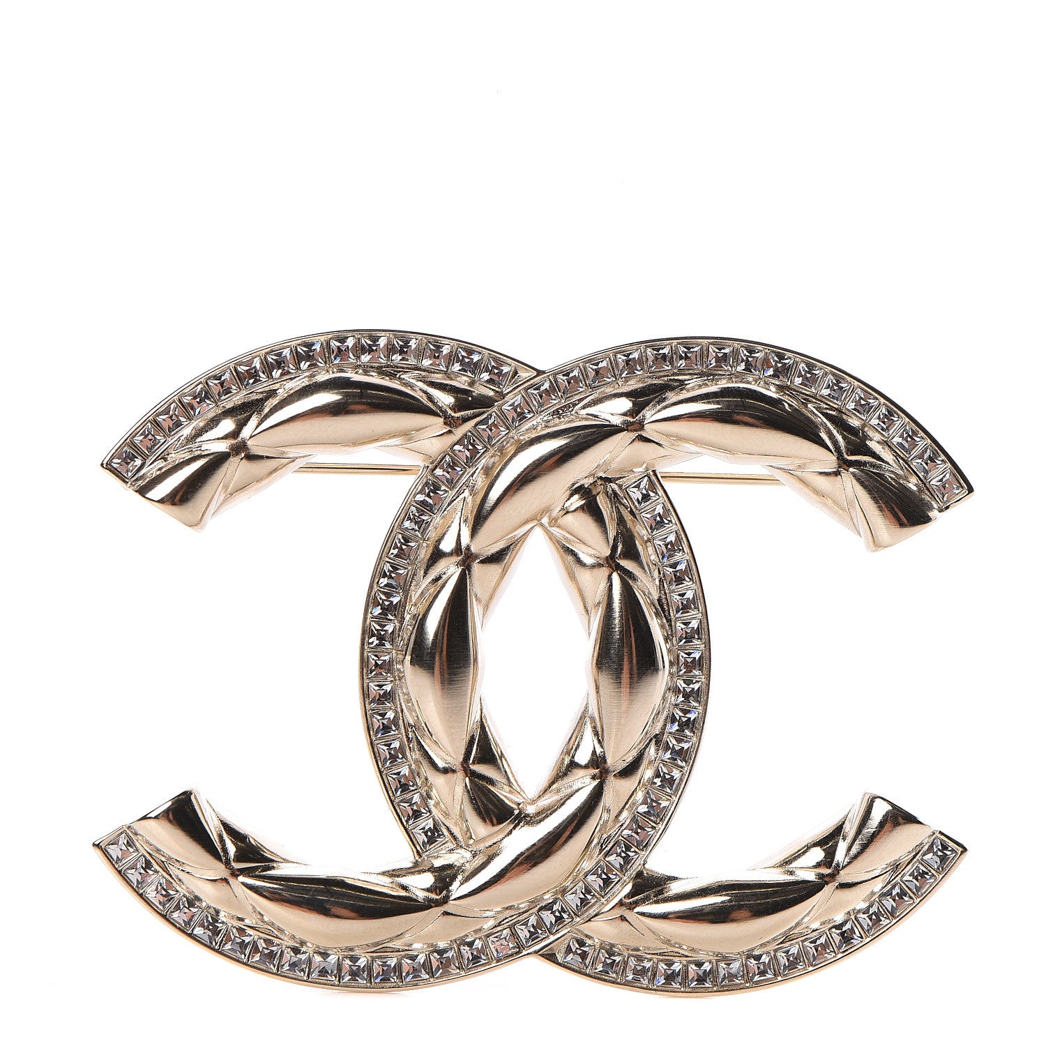 Chanel Baguette Crystal Quilted Vintage Allure CC Brooch Gold 1 of 5