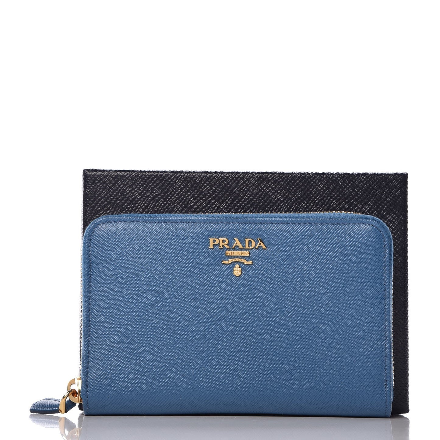 Saffiano Metal Zip Around Wallet Cobalto