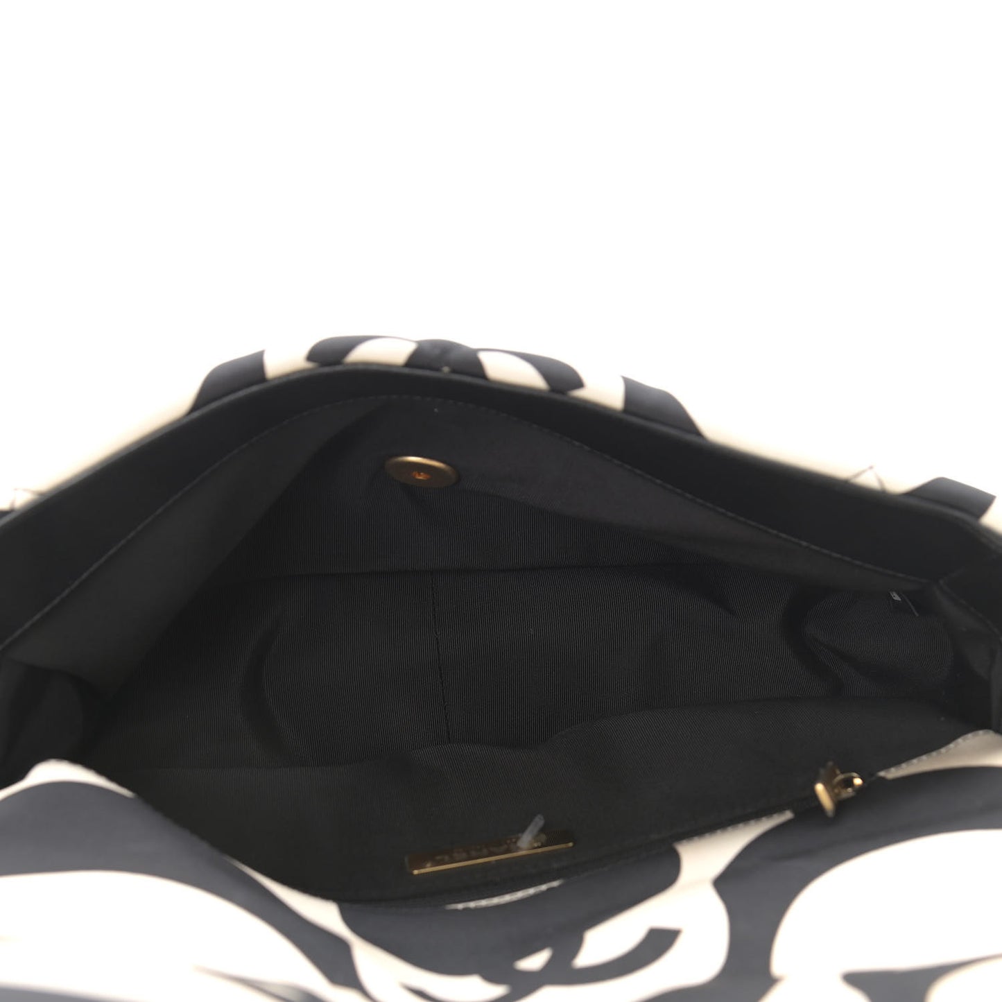 Fabric Printed Large Chanel 19 Flap Black Ecru