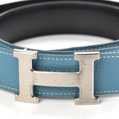 Hermes Togo Box 32mm H Belt 80 Blue Jean Black 6 of 7