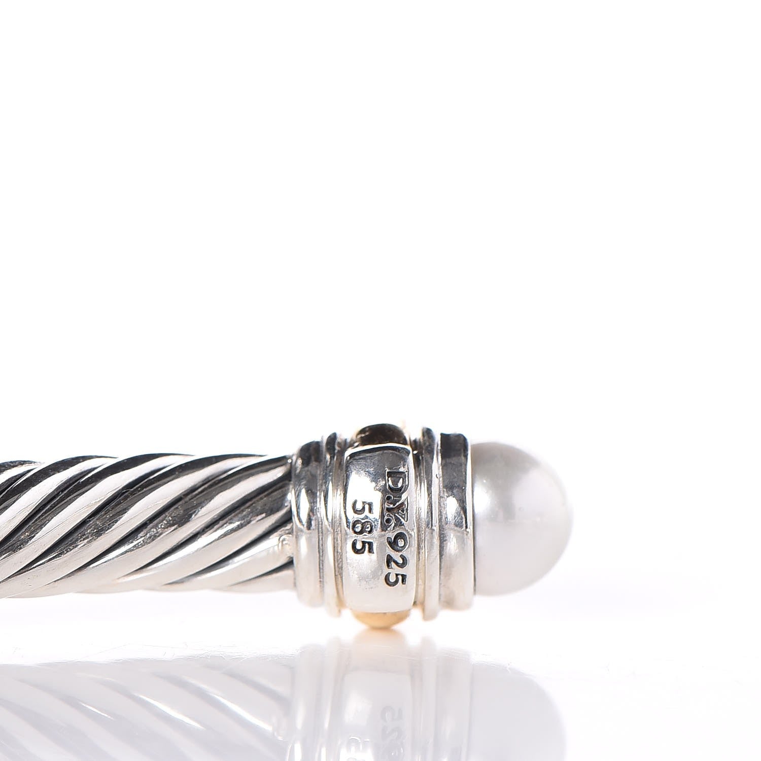 David Yurman Sterling Silver 14K Yellow Gold Pearl 5mm Cable Classics Bracelet 5 of 5