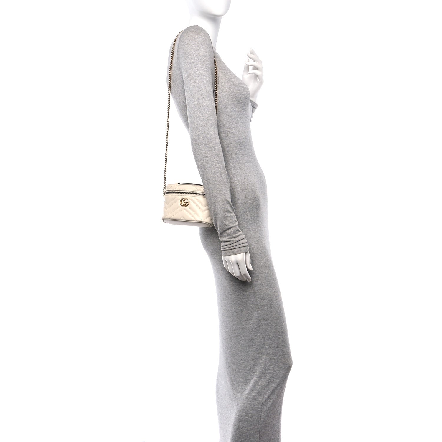 Gucci Calfskin Matelasse Chevron Mini GG Marmont Top Handle Bag Mystic White 2 of 15
