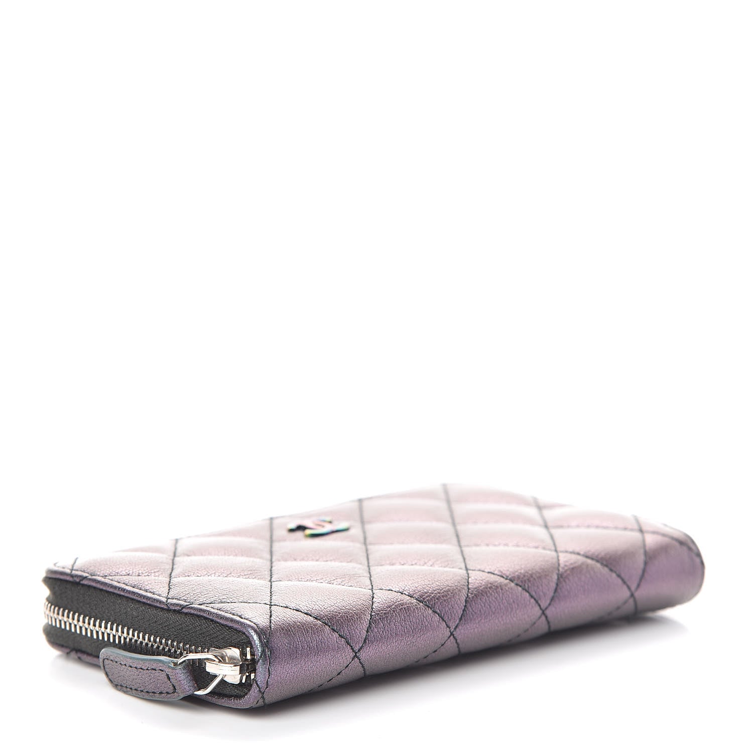 Chanel Iridescent Goatskin Quilted Small Zip Around Wallet Purple 4 of 9