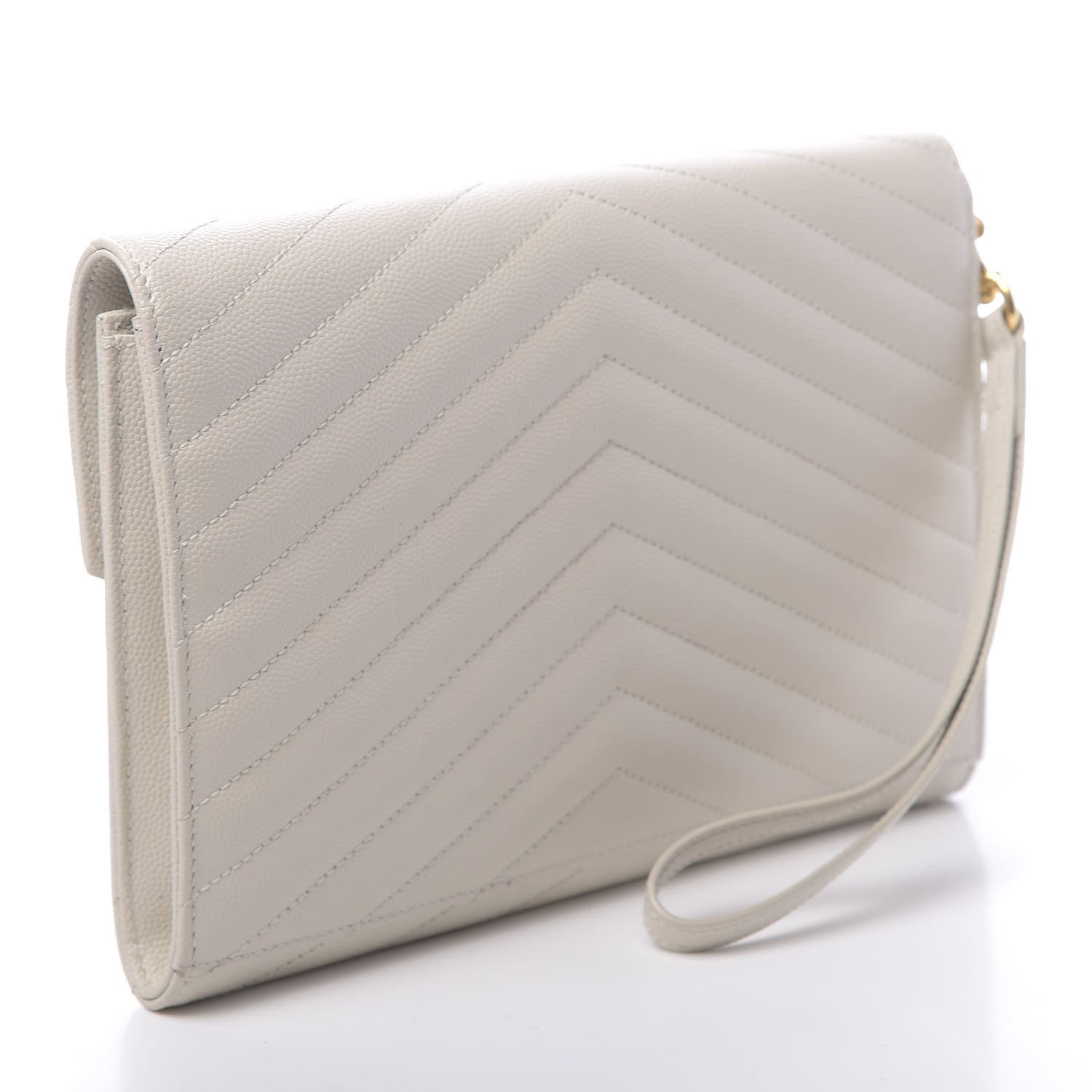 Saint Laurent Grain De Poudre Matelasse Chevron Monogram Envelope Clutch Blanc Vintage 3 of 11