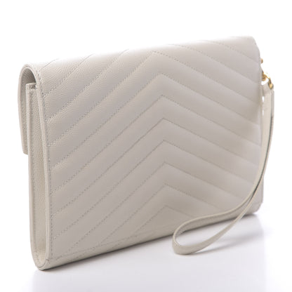 Saint Laurent Grain De Poudre Matelasse Chevron Monogram Envelope Clutch Blanc Vintage 3 of 11