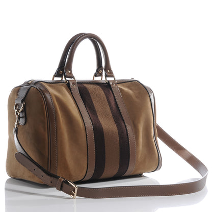 Gucci Nubuck Leather Vintage Web Medium Boston Light Brown 3 of 9