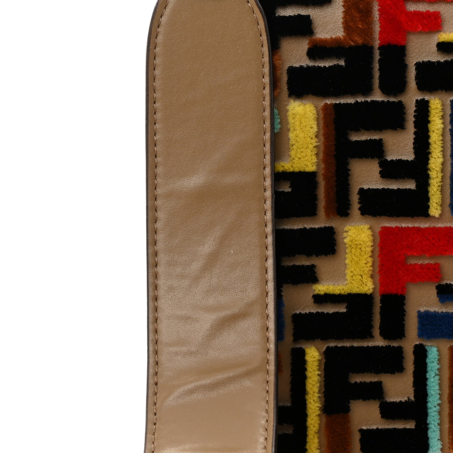 Vitello Liberty Velvet FF 1974 Hearts Padlock Embroidered Kan I Shoulder Bag Fango Multicolor