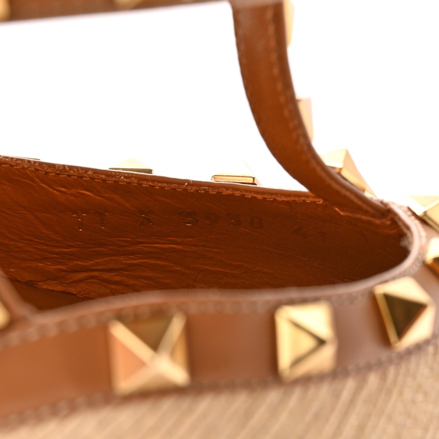 Raffia Calfskin Rockstud Ankle Strap 100mm Pumps 41 Natural Saddle Brown