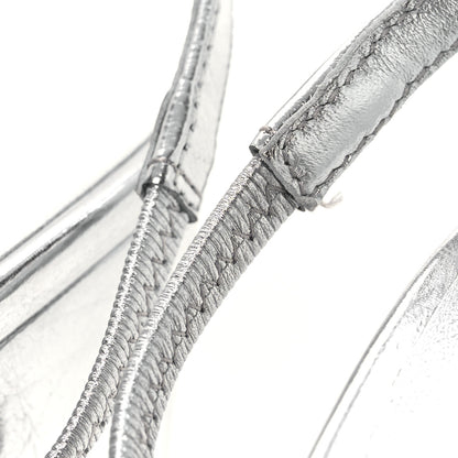 Chanel Laminated Crumpled Lambskin Grosgrain Cap Toe CC Slingback Pumps 37.5 Silver Black 11 of 12