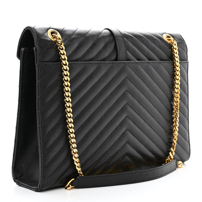 Saint Laurent Grain De Poudre Matelasse Chevron Large Monogram Satchel Black 3 of 13