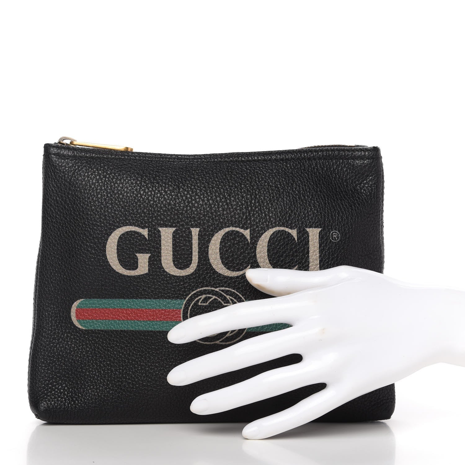 Gucci Pebbled Calfskin Medium Logo Portfolio Clutch Black 2 of 12