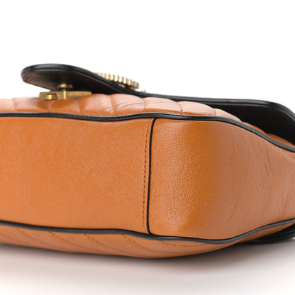 Gucci Vintage Effect Calfskin Matelasse Diagonal Small Torchon GG Marmont Shoulder Bag Cognac Black 10 of 14