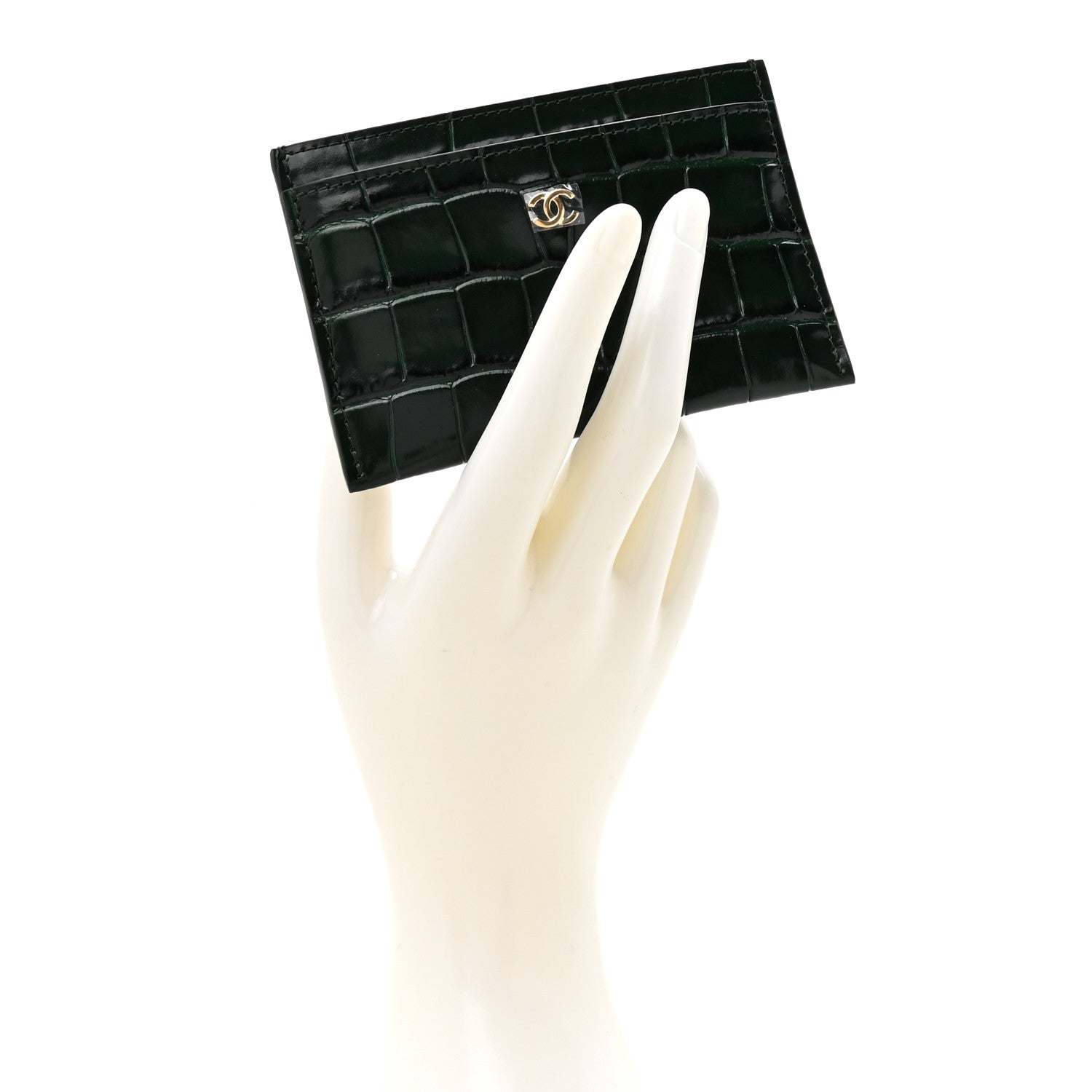 Chanel Calfskin Crocodile Embossed Crococo Card Holder Emerald 2 of 8