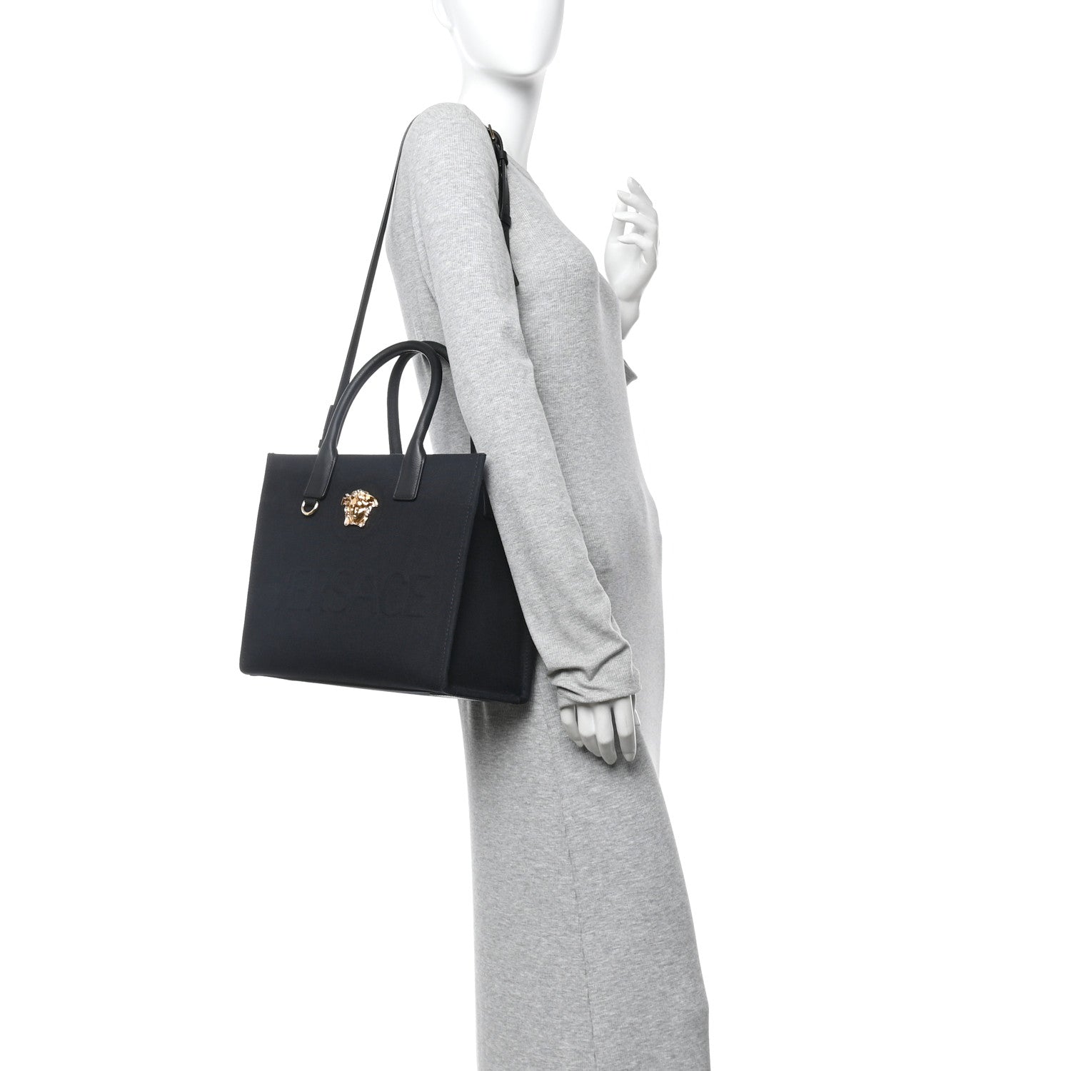 Versace Canvas Calfskin La Medusa Small Tote Black 2 of 12