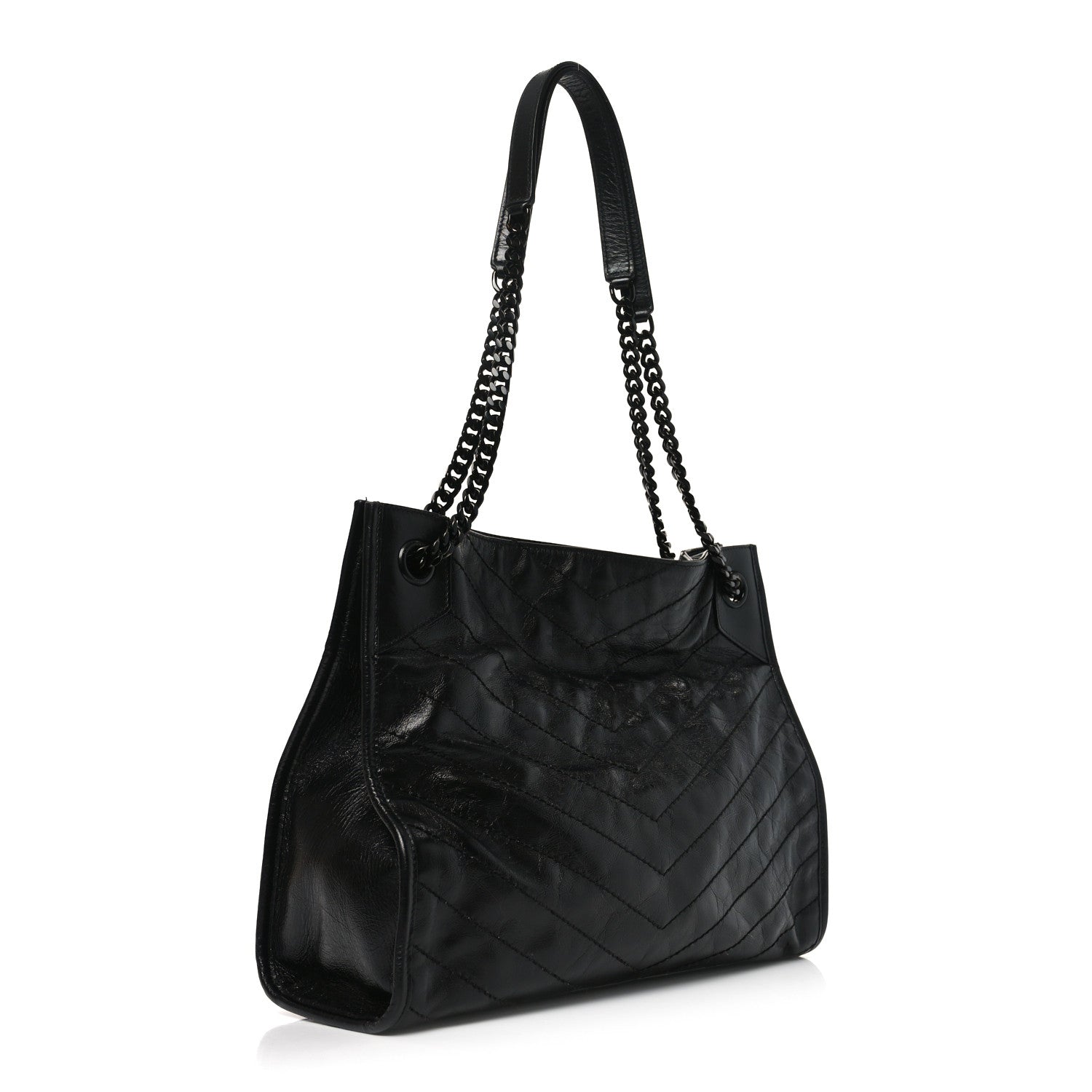 Saint Laurent Crinkled Calfskin Matelasse Monogram Medium Niki Shopper Tote Black 3 of 10