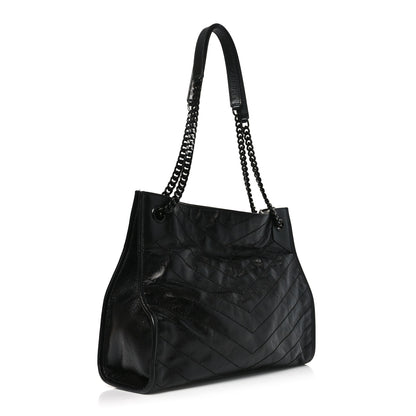 Saint Laurent Crinkled Calfskin Matelasse Monogram Medium Niki Shopper Tote Black 3 of 10