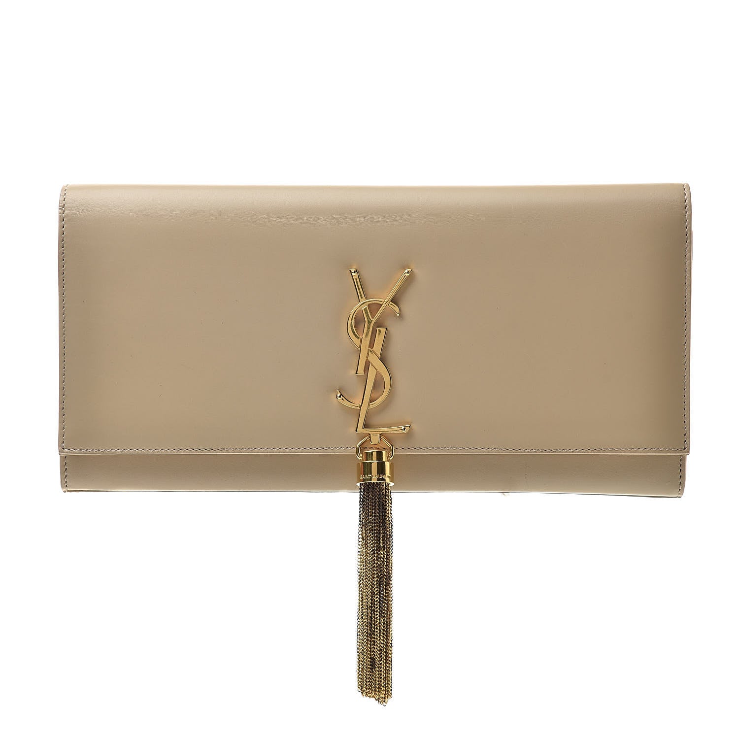 Saint Laurent Calfskin Classic Monogram Tassel Clutch Nude Powder 1 of 9