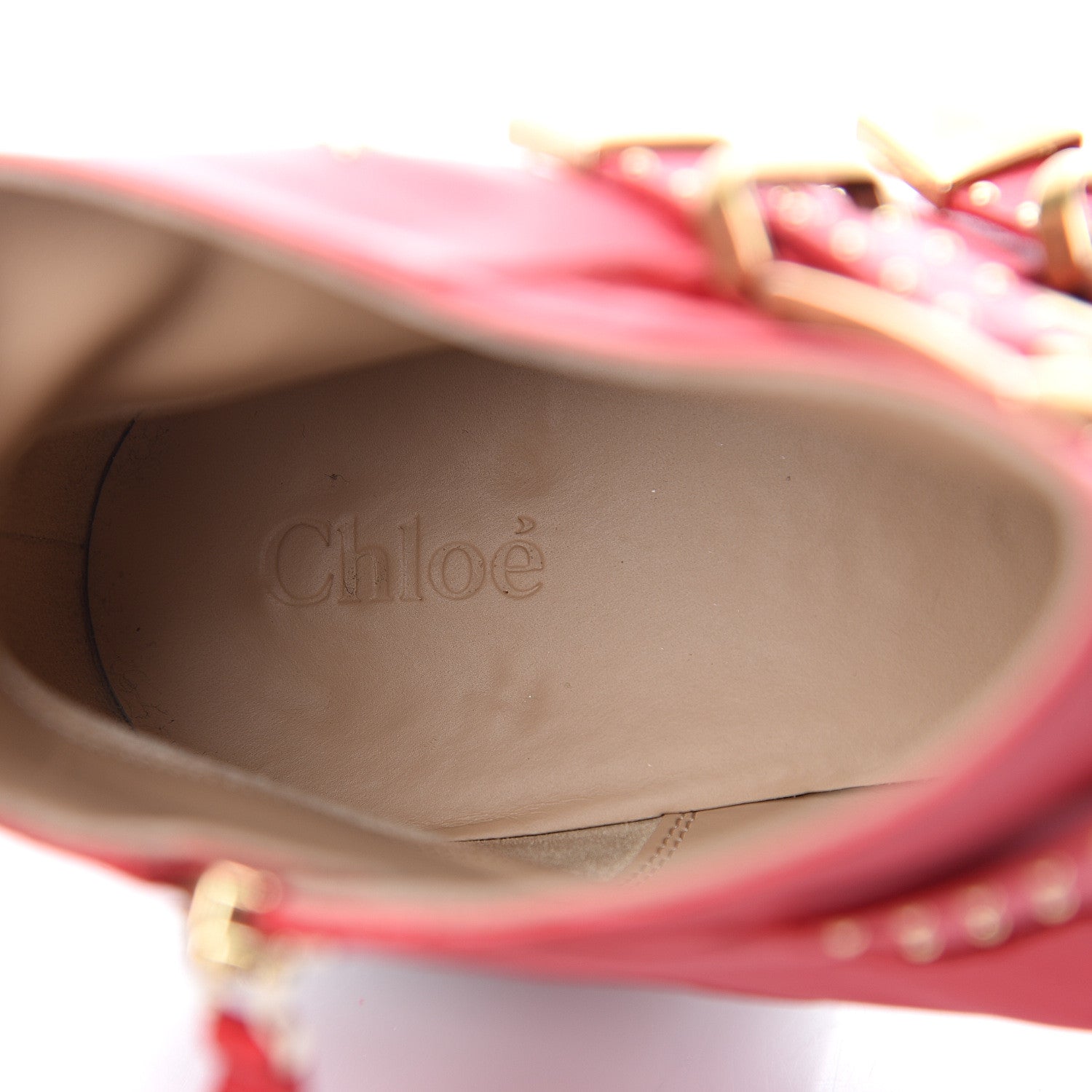 Chloe Nappa Sheepskin Studded Susanna Ankle Boots 40 Tulip Red 8 of 9