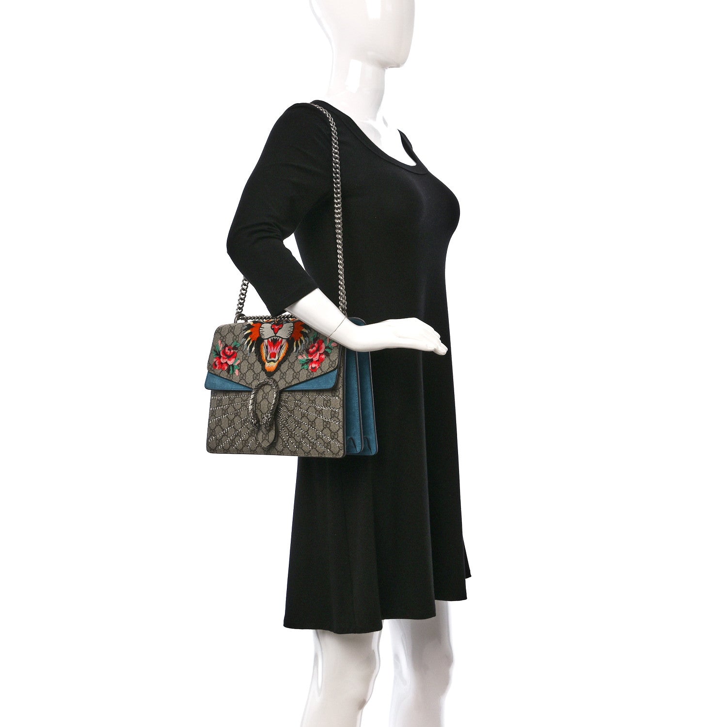 Gucci GG Supreme Monogram Angry Cat Embroidered Medium Dionysus Shoulder Bag Beige Ultramarine 2 of 11