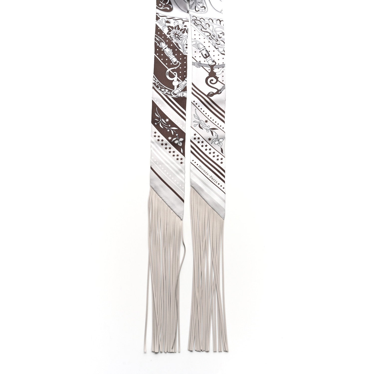 Hermes Silk Festival Des Amazones Bandana Fringed Twilly Craie Brun 2 of 5