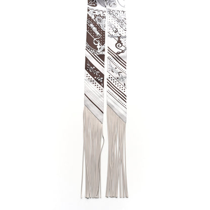 Hermes Silk Festival Des Amazones Bandana Fringed Twilly Craie Brun 2 of 5