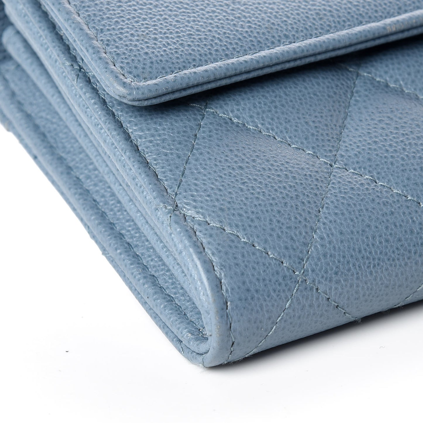 Grained Calfskin Quilted CC Box Flap Wallet Blue