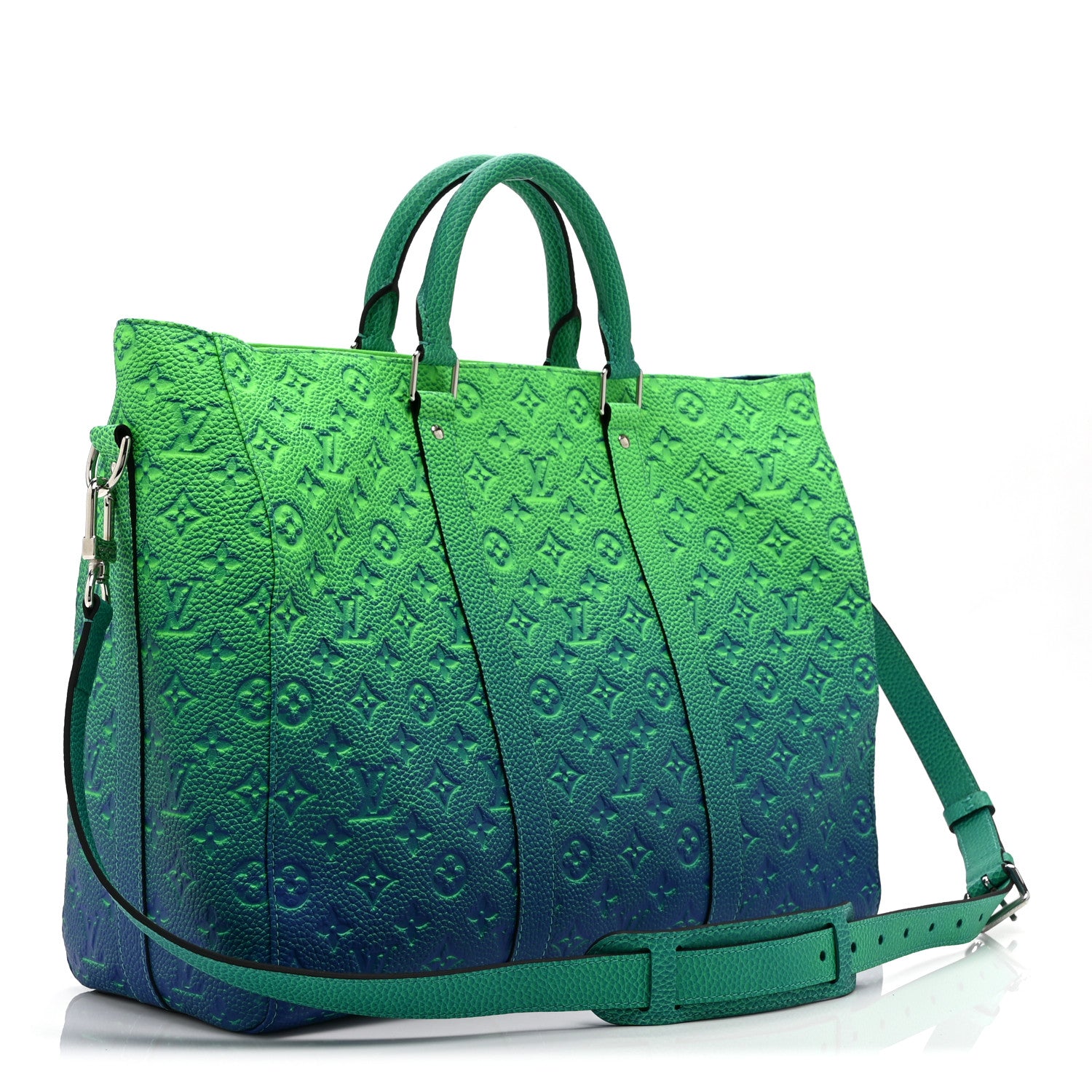 Louis Vuitton Taurillon Illusion Keepall Tote Bleu Vert 3 of 10